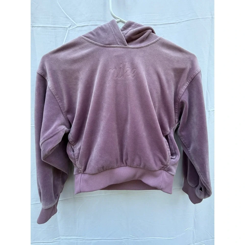 Nike Womens Velour Cropped Hoodie Mauve Purple Embroidered Logo Small